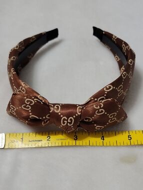 Brown Logo-Print Bow Headband